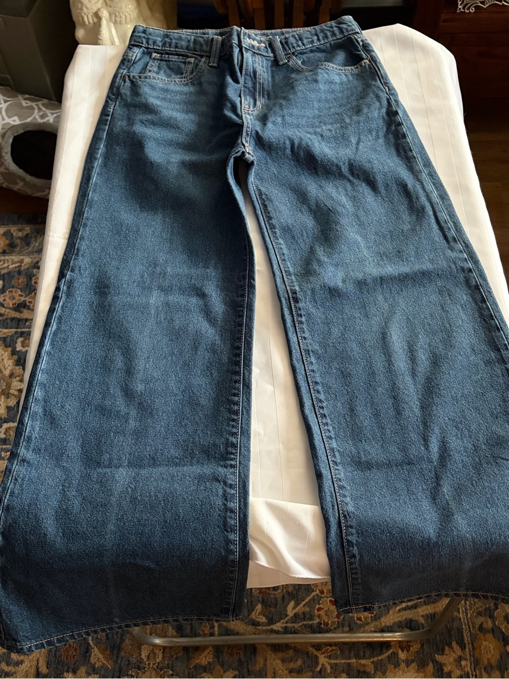 Old Navy Women's Wide Leg Flare Jeans - Dark Blue Denim